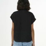 Shirt Collar stand short sleeve Leinen Black Jet von KnowledgeCotton Apparel