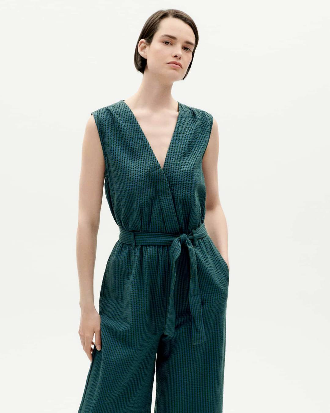 Jumpsuit Bottle Green Checks Seersucker Winona bottle green von Thinking MU