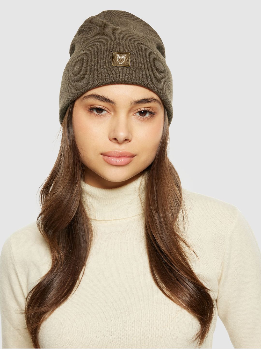 Beanie Double layer dark olive von KnowledgeCotton Apparel