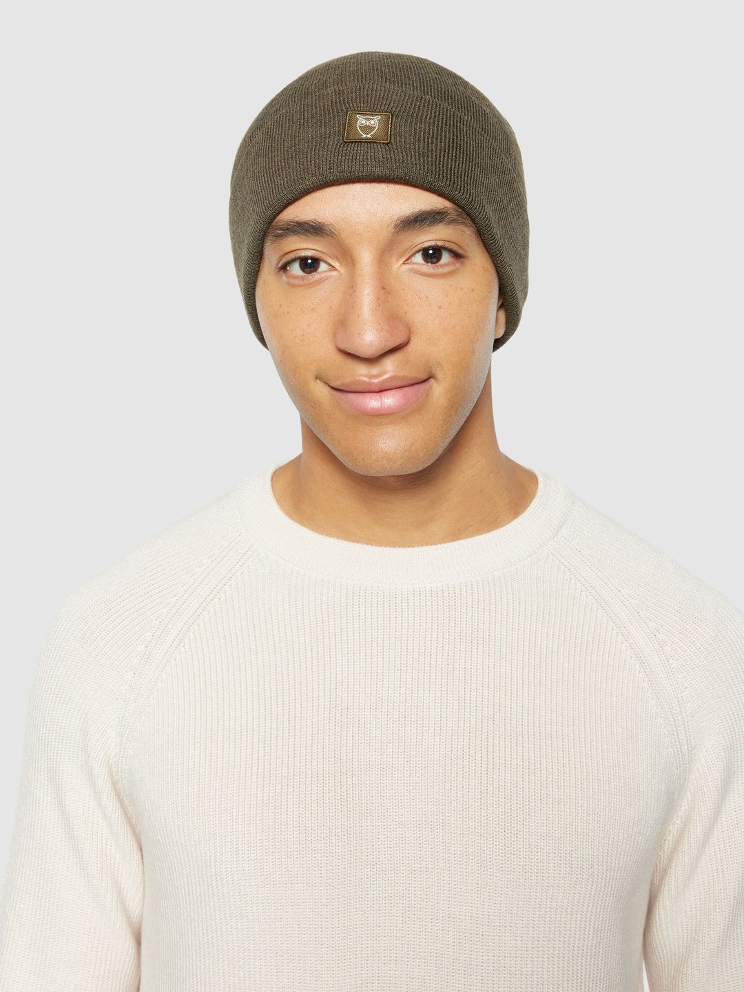 Beanie Double layer dark olive von KnowledgeCotton Apparel