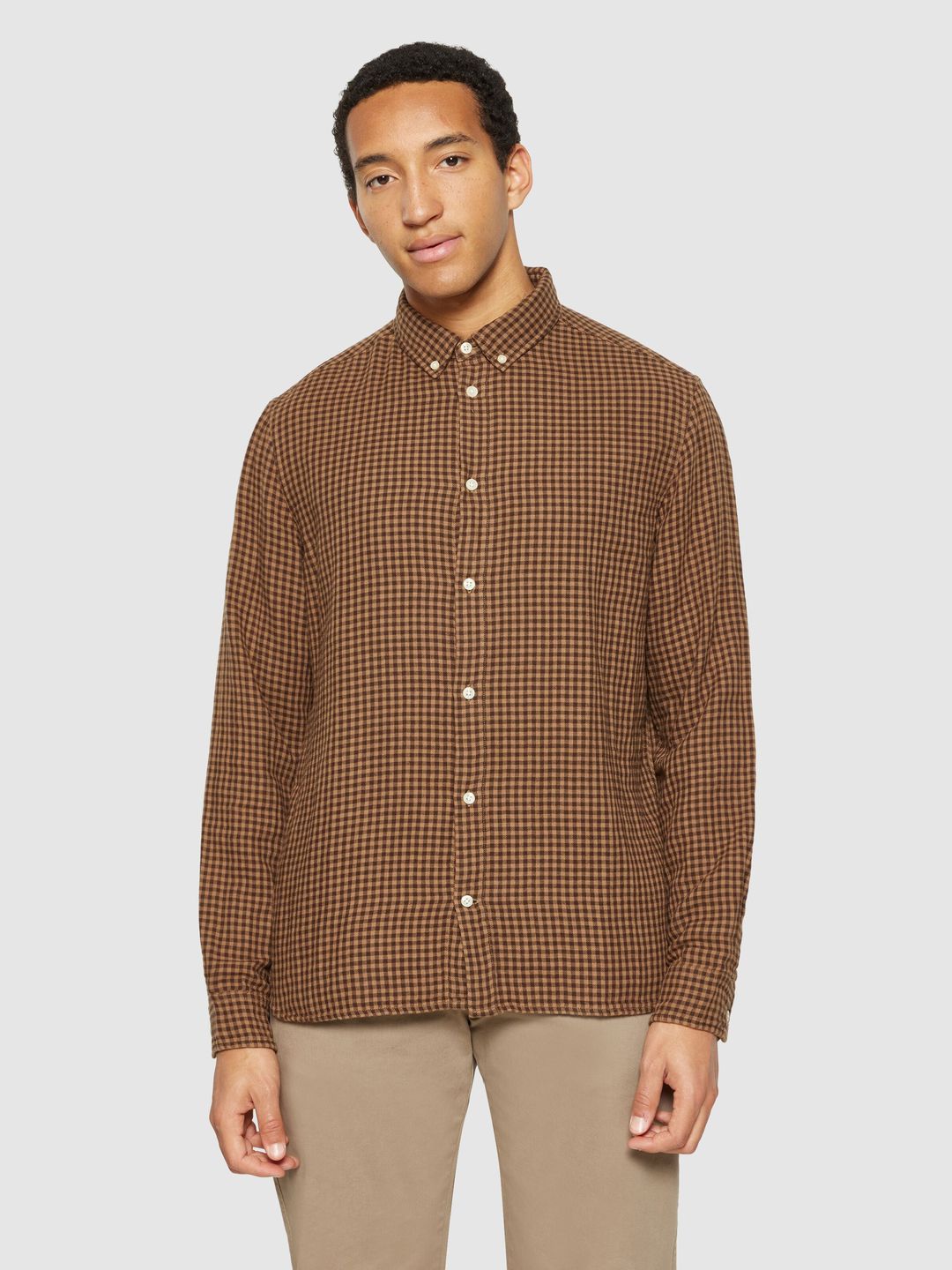 Hemd Regular Fit Double Layer Checkered brown check von KnowledgeCotton Apparel