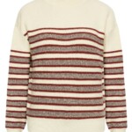 Pullover Lambswool Crew Neck Stripe Blocking brown stripe von KnowledgeCotton Apparel