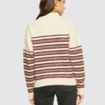 Pullover Lambswool Crew Neck Stripe Blocking brown stripe von KnowledgeCotton Apparel