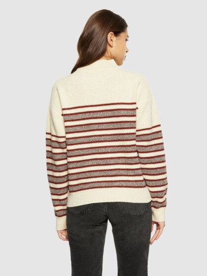 Pullover Lambswool Crew Neck Stripe Blocking brown stripe von KnowledgeCotton Apparel