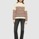 Pullover Lambswool Crew Neck Stripe Blocking brown stripe von KnowledgeCotton Apparel