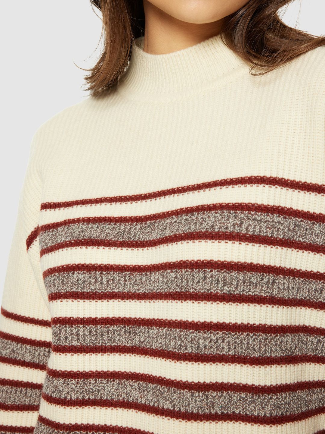 Pullover Lambswool Crew Neck Stripe Blocking brown stripe von KnowledgeCotton Apparel