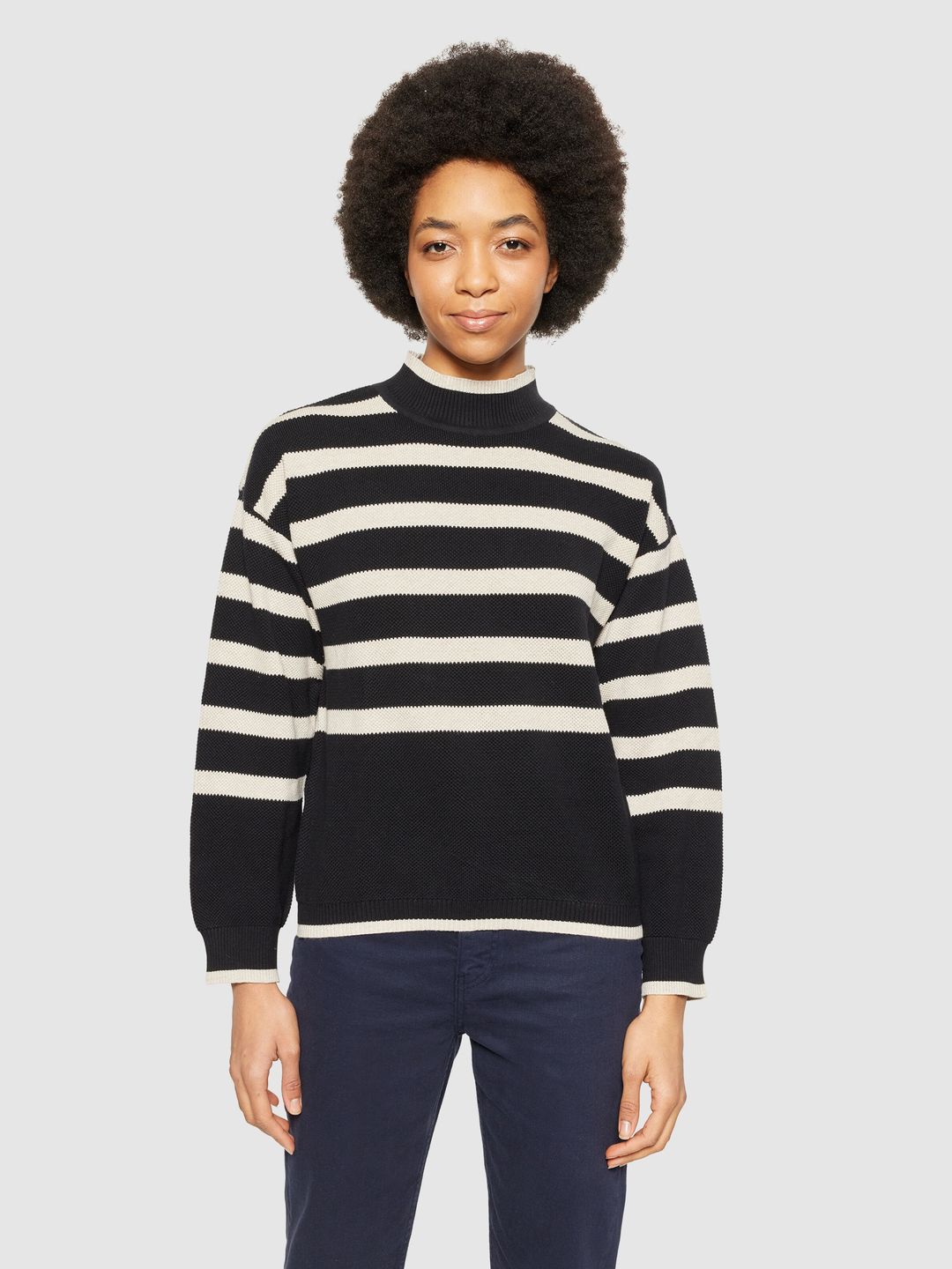 Pullover Micro Bubble Stripe Crew Neck black stripe von KnowledgeCotton Apparel