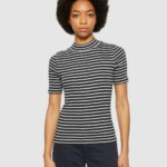 Shirt Rib High neck Striped stripe - navy von KnowledgeCotton Apparel