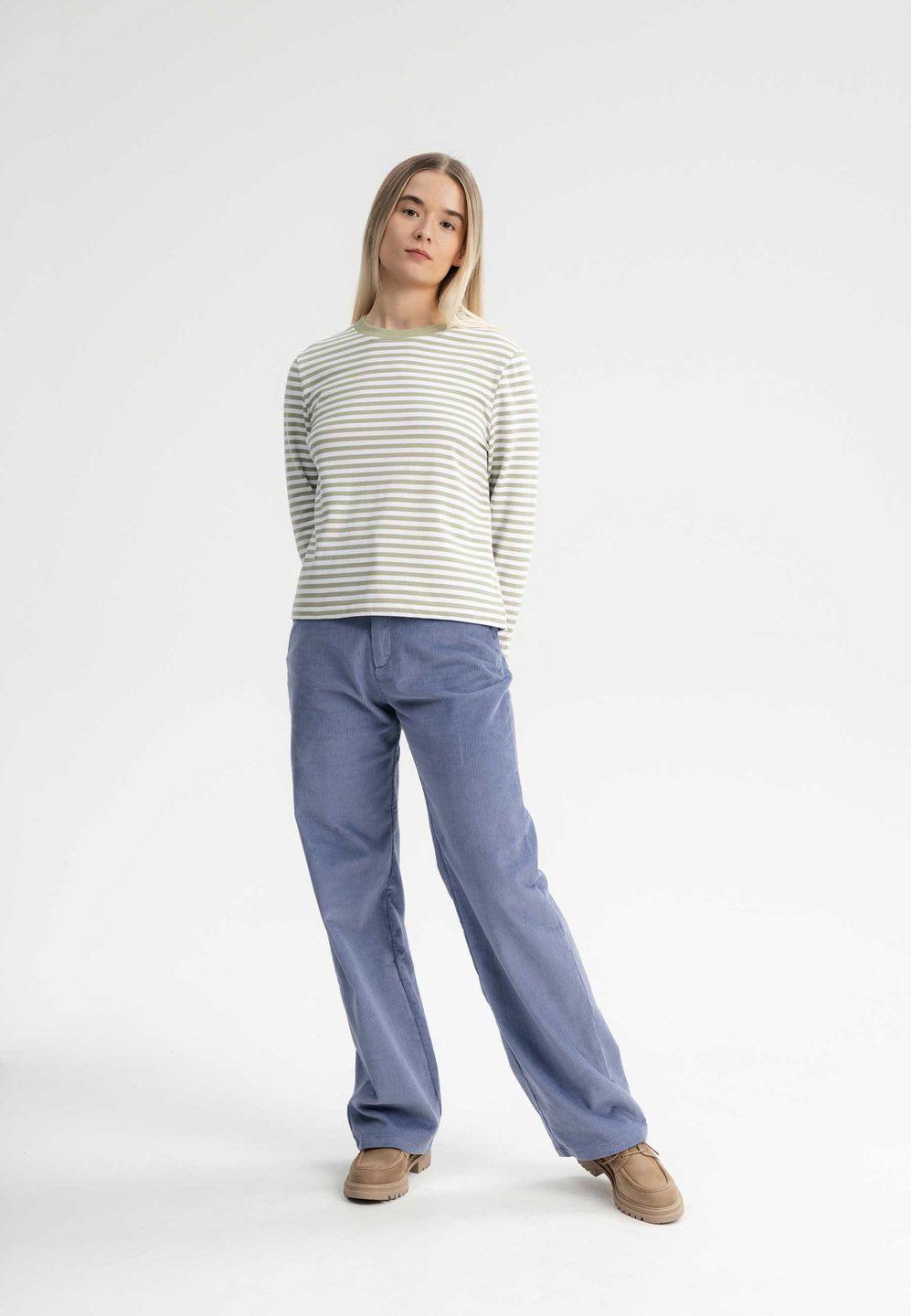 Longsleeve Aastha tea leaf / white stripes von MELAWEAR