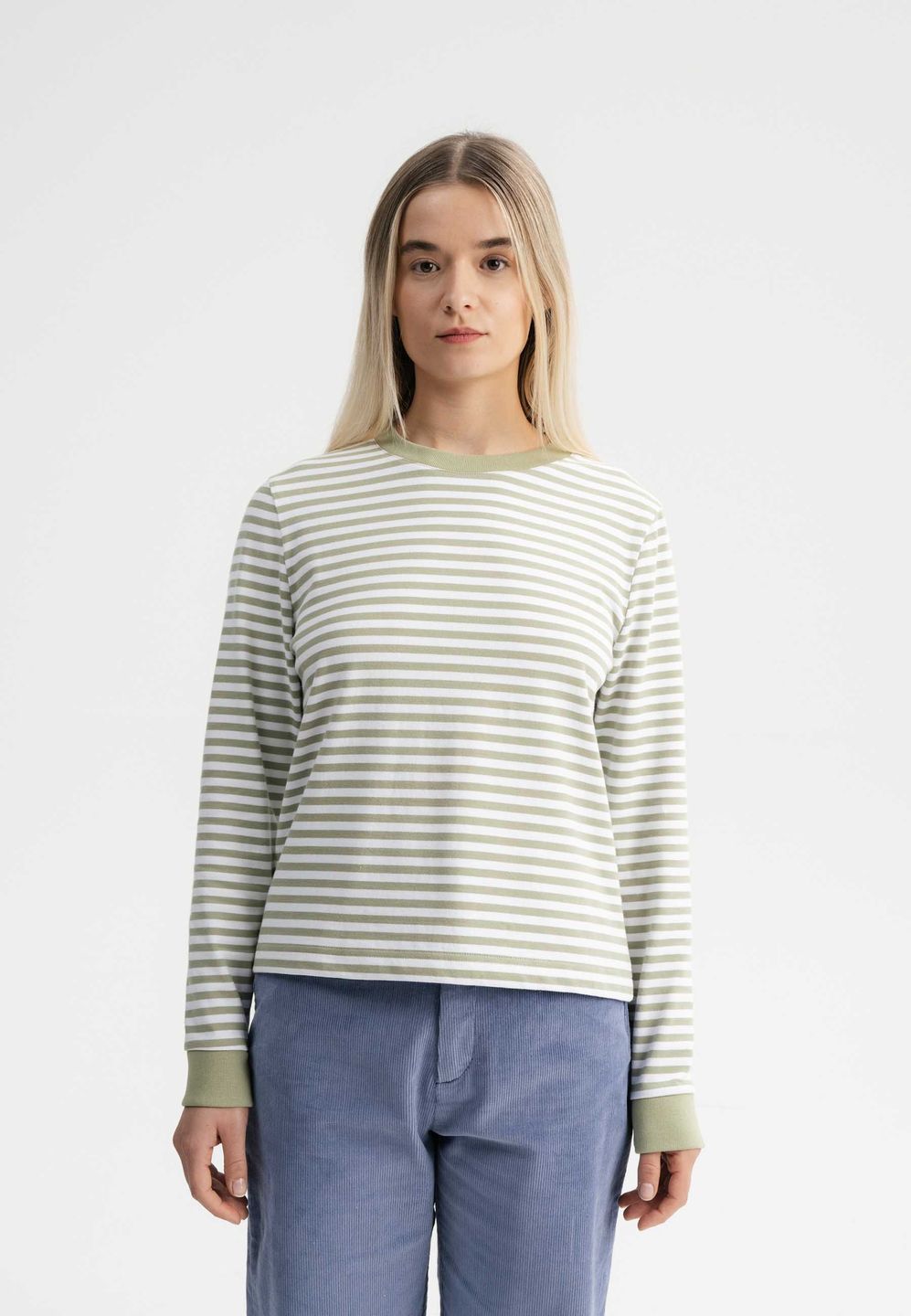 Longsleeve Aastha tea leaf / white stripes von MELAWEAR