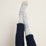 Socken Streifen frozen blue melange/ off white von Lanius