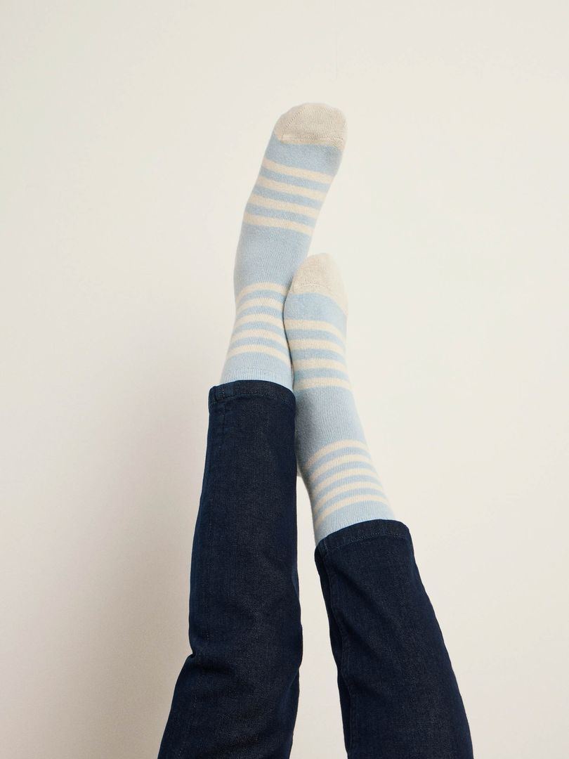 Socken Streifen frozen blue melange/ off white von Lanius