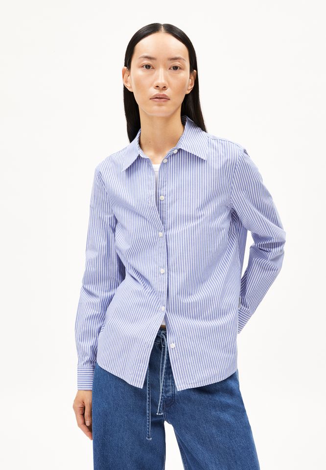 Bluse Louilaa Striped white-lapis blue von Armedangels