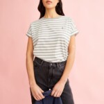 T-Shirt Idaara Stripes white-seagreen von Armedangels