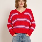 Pullover mit V-Ausschnitt red/ summer pink von Lanius