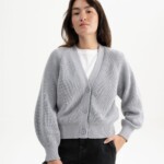 Rippstrick Cardigan Bhuma grau-melange von MELAWEAR